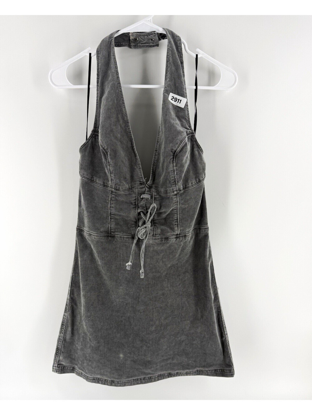 Urban Outfitters Womens Gray Corduroy Halter Lace-Up Mini Dress Zip Size M